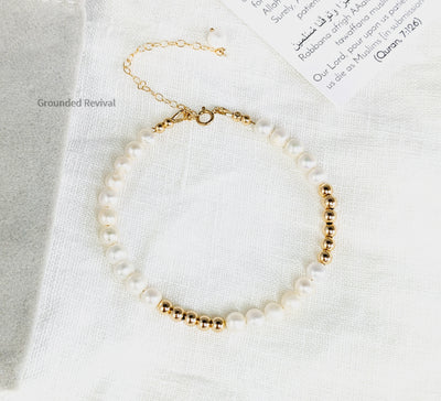 Modern islamic prayer bead bracelets for women made with a combination of pearls and gemstone tasbih beads