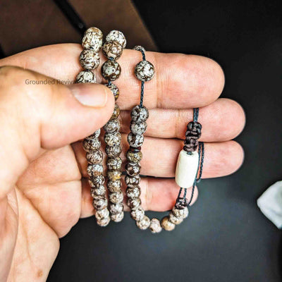 Snowflake Obsidian Tasbih Bracelet | Men's Misbaha Wrap, 99 Beads