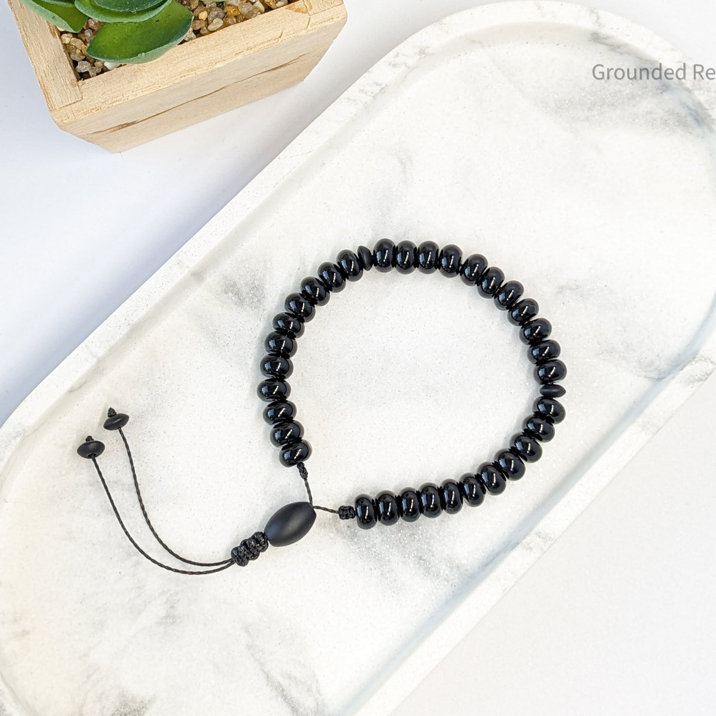 Black Aqeeq Tasbih Bracelet | Men's Prayer Beads - 33 Disc Beads, 8mm