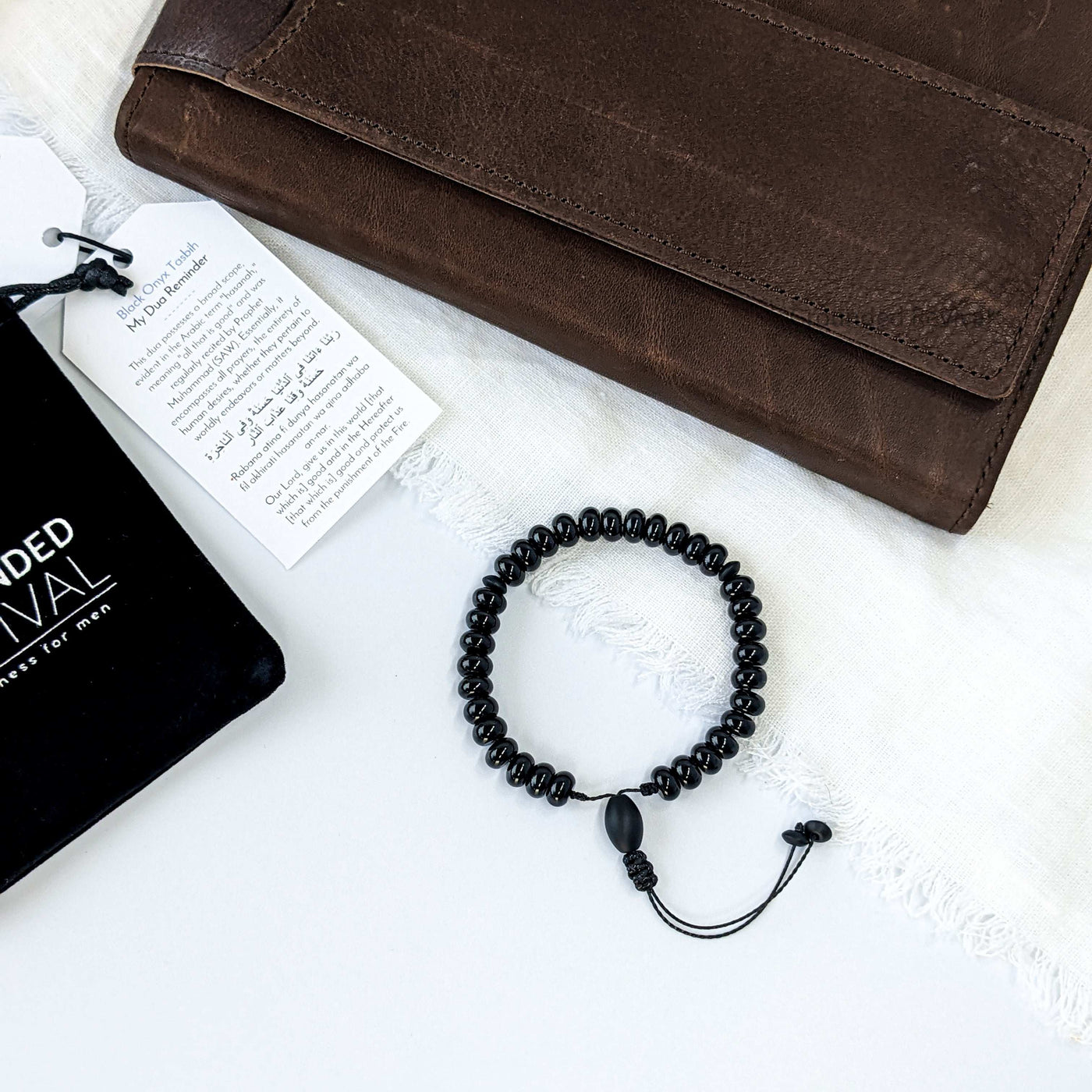 Black Aqeeq Tasbih Bracelet | Men's Prayer Beads - 33 Disc Beads, 8mm