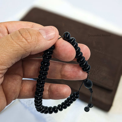 Black Aqeeq Tasbih Bracelet | Men's Prayer Beads - 33 Disc Beads, 8mm