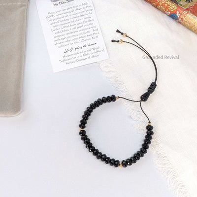 Black Aqeeq Tasbih Bracelet | Women's Prayer Beads - 33 Disc Beads, 6mm