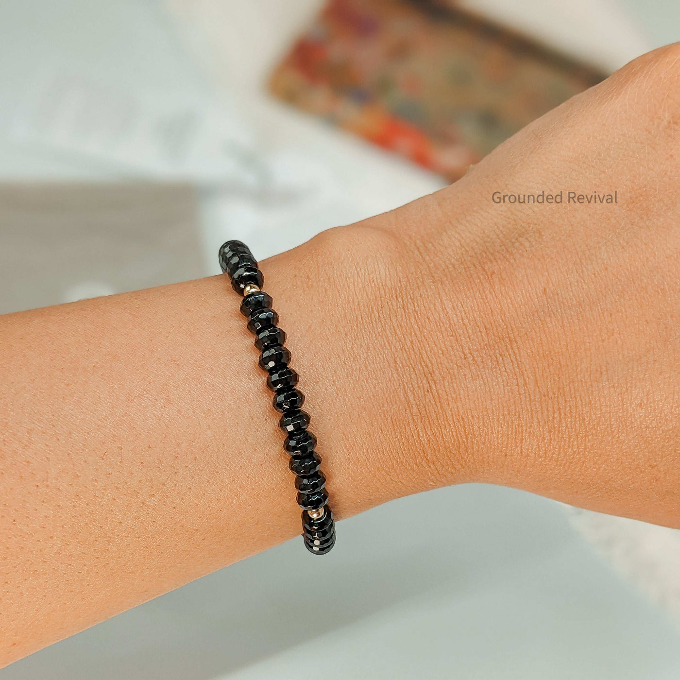 Black Aqeeq Tasbih Bracelet | Women's Prayer Beads - 33 Disc Beads, 6mm