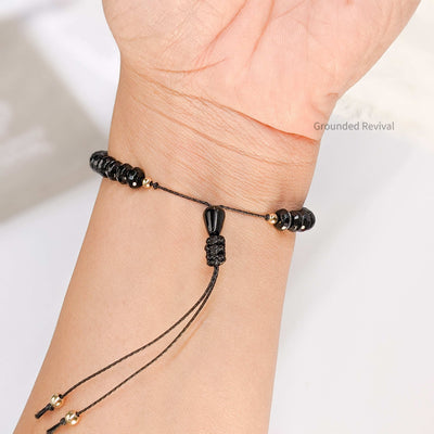 Black Aqeeq Tasbih Bracelet | Women's Prayer Beads - 33 Disc Beads, 6mm