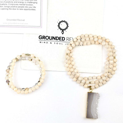 Agate Milky Quartz Tasbih, islamic_prayer_beads - Grounded Revival