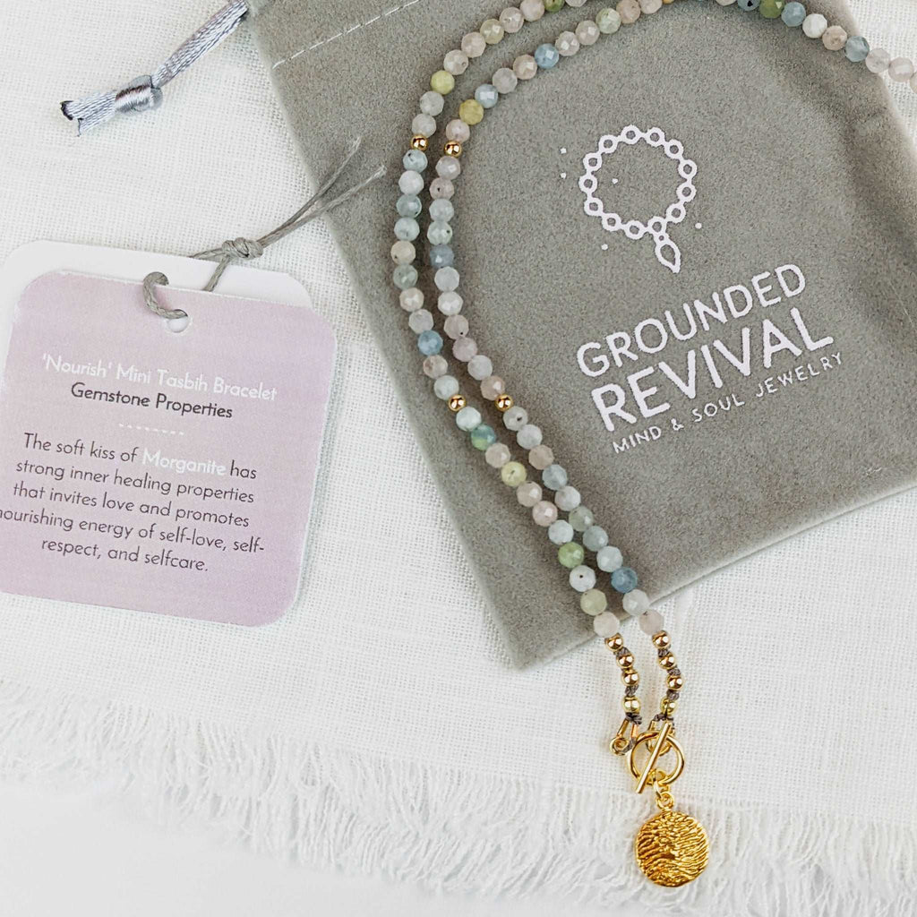 Morganite Silk Tasbih Necklace, islamic_prayer_beads - Grounded Revival