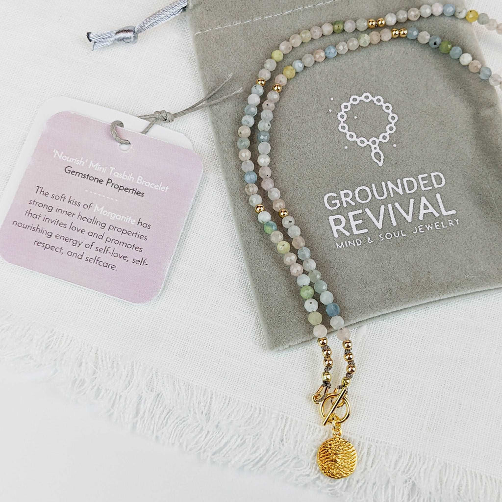 Morganite Silk Tasbih Necklace, islamic_prayer_beads - Grounded Revival