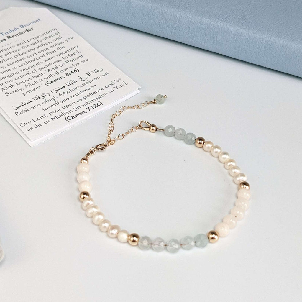 Pearl Sapphire Tasbih Chain Bracelet, islamic_prayer_beads - Grounded Revival