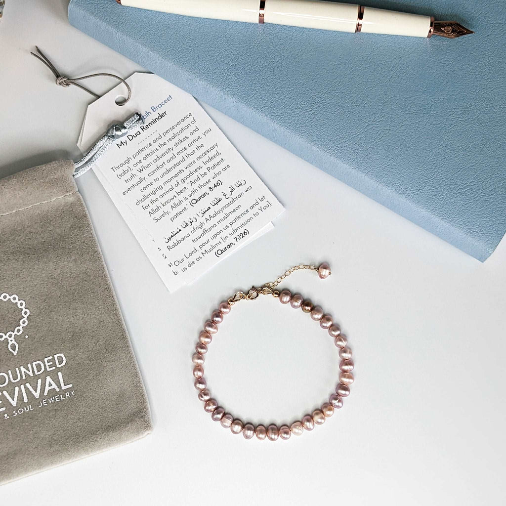 Purple Pearl Tasbih Chain Bracelet, islamic_prayer_beads - Grounded Revival