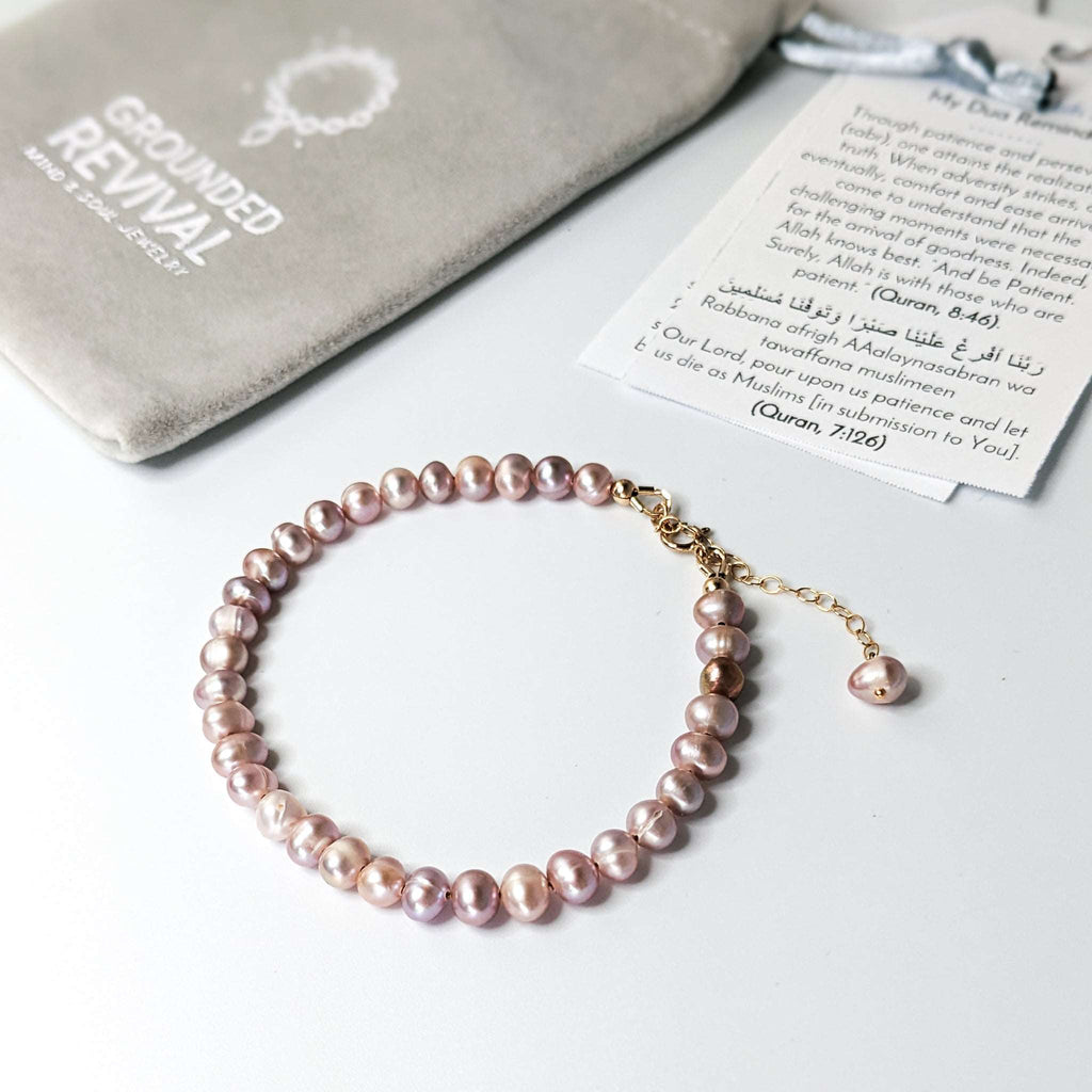 Purple Pearl Tasbih Chain Bracelet, islamic_prayer_beads - Grounded Revival