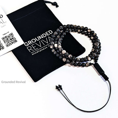 Silver Obsidian Tasbih Bracelet | Men's Misbaha Wrap, 99 Beads