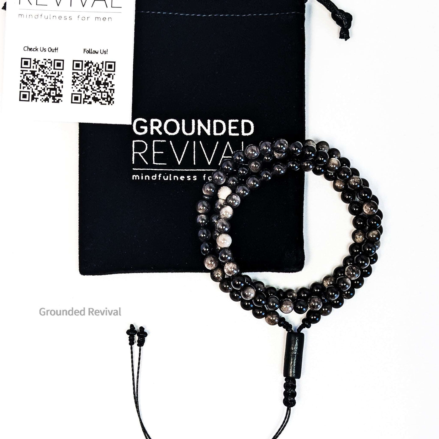 Silver Obsidian Tasbih Bracelet | Men's Misbaha Wrap, 99 Beads