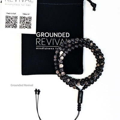 Silver Obsidian Tasbih Bracelet | Men's Misbaha Wrap, 99 Beads
