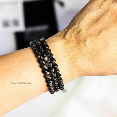 Silver Obsidian Tasbih Bracelet | Men's Misbaha Wrap, 99 Beads