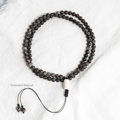 Snowflake Obsidian Tasbih Bracelet | Men's Misbaha Wrap, 99 Beads