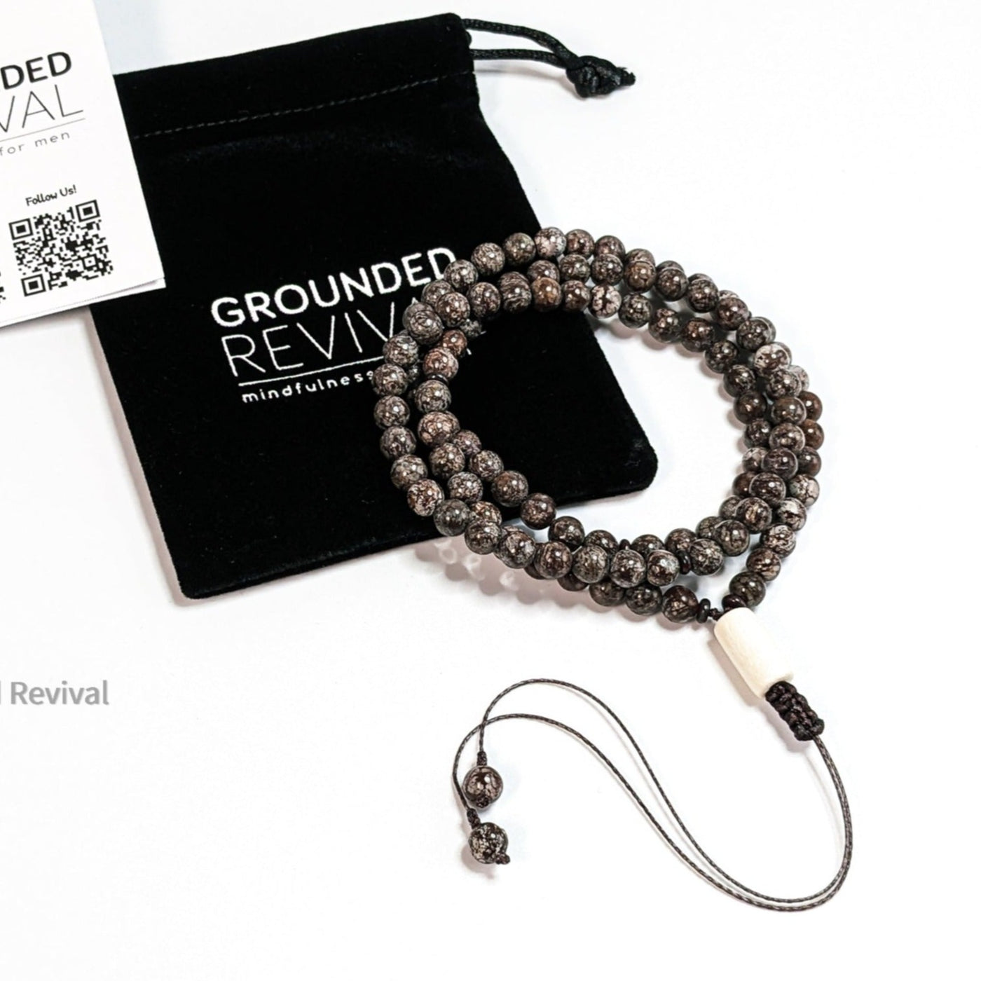 Snowflake Obsidian Tasbih Bracelet | Men's Misbaha Wrap, 99 Beads