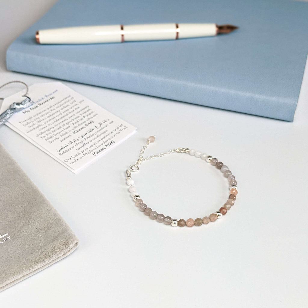 Sunstone Moonstone Tasbih Chain Bracelet, islamic_prayer_beads - Grounded Revival
