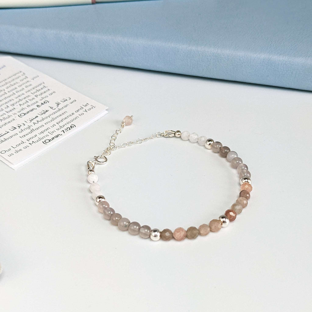 Sunstone Moonstone Tasbih Chain Bracelet, islamic_prayer_beads - Grounded Revival