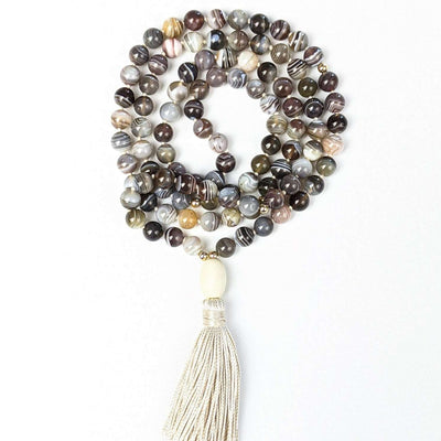 Botswana Agate Tassel Tasbih, islamic_prayer_beads - Grounded Revival