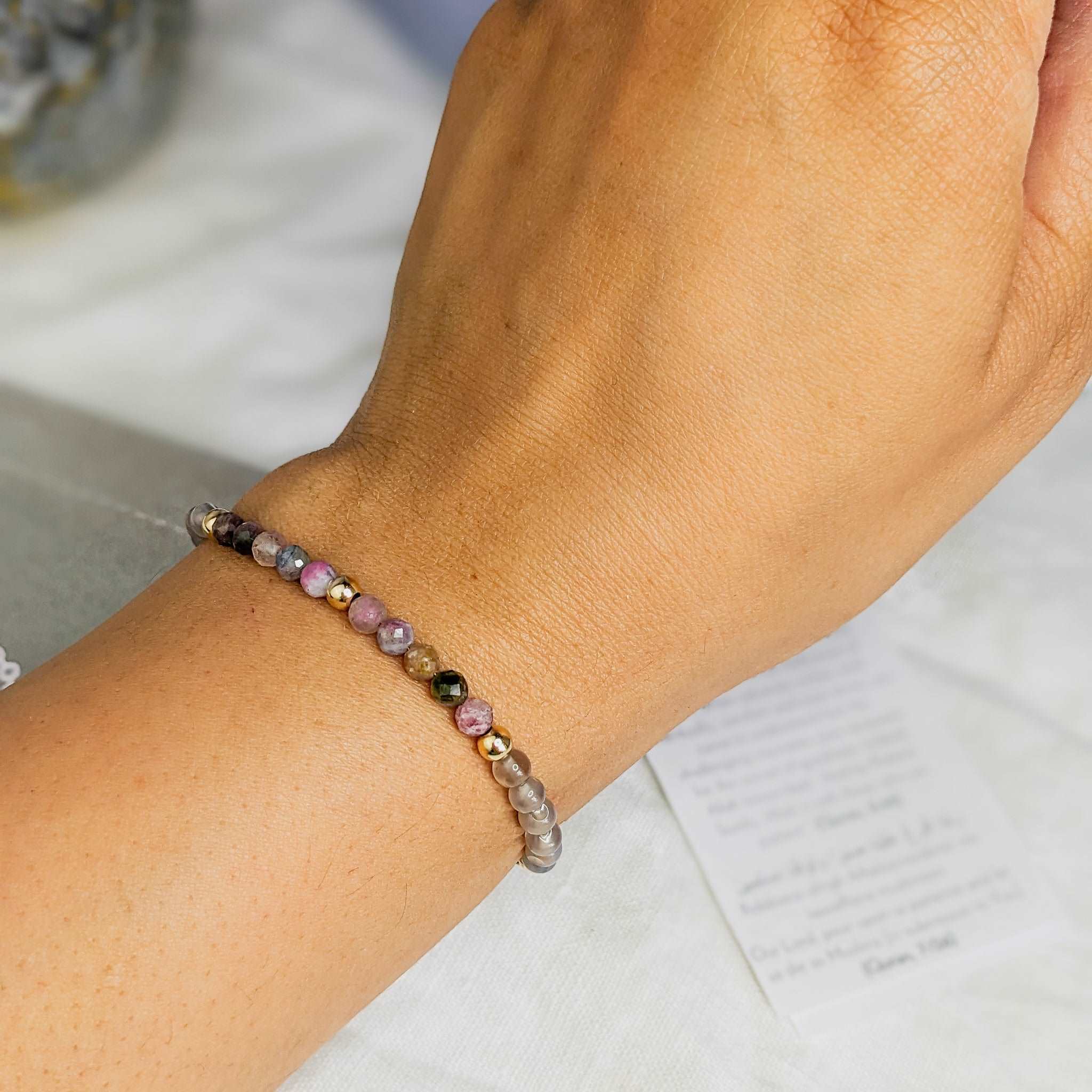 Black tourmaline bracelet with rose gold beads, real black tourmaline  jewelry